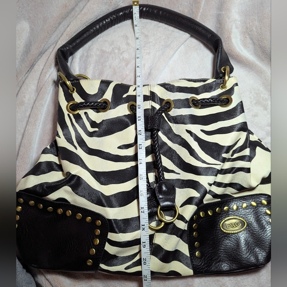 Zebra Shoulder Bag Embossed Animal Print Leather Studs Hobo Unique Handbag Boho - Picture 9 of 10